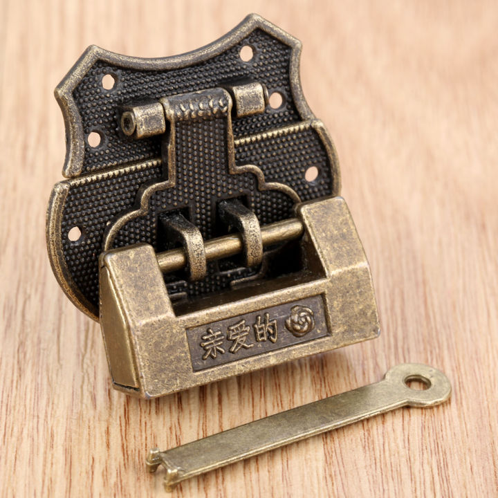 prime-deal-กุญแจกล่องไม้เครื่องประดับโบราณโบราณ2ชิ้นกุญแจกระเป๋าเดินทางลิ้นชักตู้กุญแจทองเหลืองจีนโบราณ