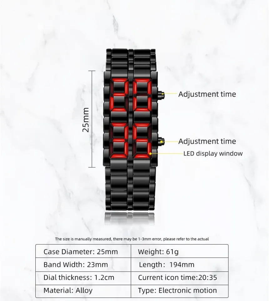 Fashion Mens Digital Lava Wrist Watch Men Black Full Metal Red Blue LED  Display Watches Gifts