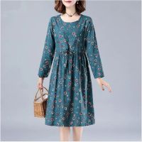 [COD] Cotton and linen womens long-sleeved silk dress mothers mid-length to reduce age show thin temperament