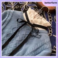 BETTERFORM สีขาวขาว เสื้อคอปกชีฟองปลอม สำหรับผู้หญิง โบว์ไทด์ ปลอกคอถอดออกได้ ของใหม่ เสื้อครึ่งตัว ปกเสื้อปลอม