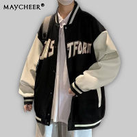 MAYCHEER เสื้อกันหนาวเบสบอล เสื้อโค้ทเบสบอลลำลองฮิปฮอปของผู้ชายเข้ารูปชุดเบสบอลเสื้อแจ็คเก็ตบอมเบอร์