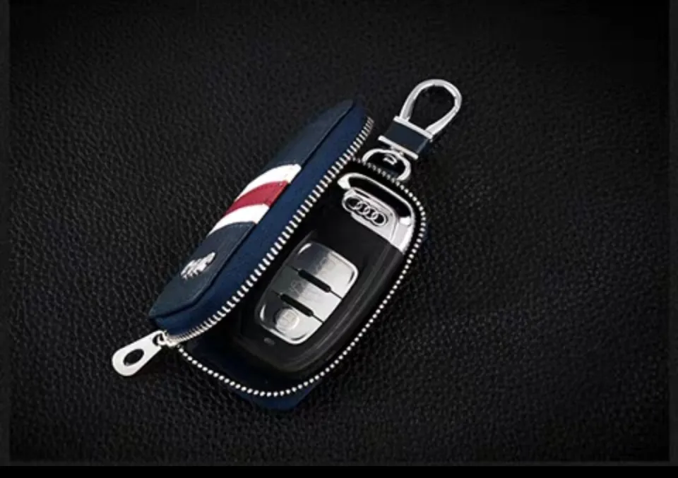 High quality car-styling keychain Mercedes Benz badge leather key case bag  wife girlfriend classic gift key packet auto accessories