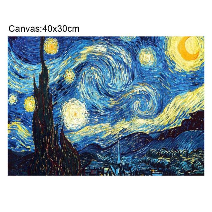 starry-night-5d-เต็มเจาะรูปภาพปักเพชร-diy-งานปักครอสติช