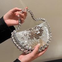 CIFbuy Vintage Round Diamond Chain Shiny Evening Bags Women Handbags and Purses 2023 New Brand Designer Ladies Tote Bag High Quality