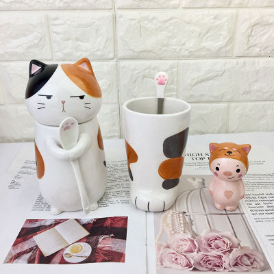Couple Paw Cup Cute Super Cute Mug Ceramic Cup with Lid and Spoon Creative Milk Breakfast Coffee Cup