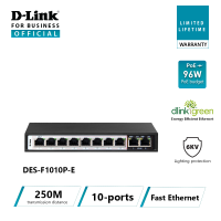 D-Link DES-F1010P-E 250M 10-Port 10/100 Switch with 8 PoE Ports and 2 Uplink Ports