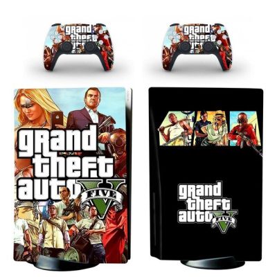แกรนด์โจรกรรมรถยนต์ GTA PS5ดิสก์มาตรฐานสติ๊กเกอร์สกินฝาครอบรูปลอกสำหรับ PlayStation 5คอนโซลและ2คอนโทรลเลอร์ PS5ดิสก์ผิวไวนิล