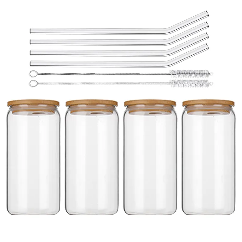 Drinking Glasses w/ Straw 4pcs Set 16oz Cups Beer Iced Coffee