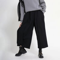 2021[EAM] High Elastic Waist Draped Long Wide Leg Trousers New Loose Fit Pants Women Fashion Tide Spring Autumn 2021 1DD0404