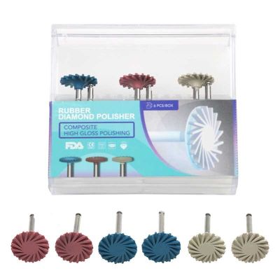 6Pcs/Box Dental Composite Resin Wheel Rubber Polisher Dental Materials Coarse Medium Fine