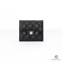 NEW CHANEL TRI FOLD WALLET SHORT BLACK CAVIAR GHW