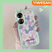 เคส Chenyyyka สำหรับ Huawei P50 P50เคสโปร์การ์ตูนน่ารักสีม่วงสีชมพูมิกกี้เมาส์ขอบสีสันสดใสเคสโทรศัพท์โปร่งใสเคสกันกระแทกกันกระแทกลายเลนส์กล้องถ่ายรูปปิศาจน้อย