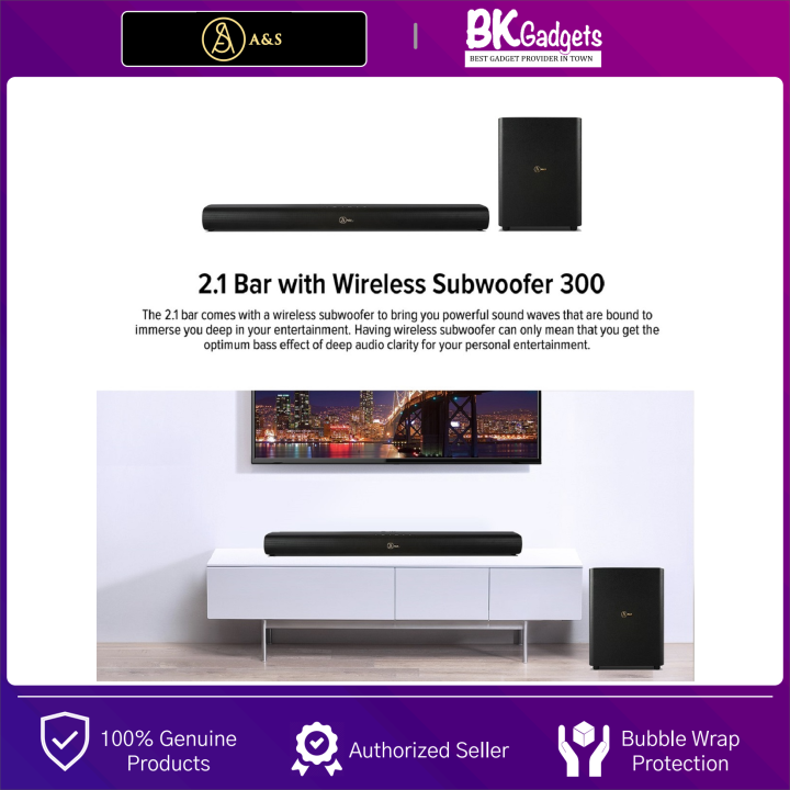A&S Soundbar 2.1 Channel with Wireless Subwoofer 300 Strong Stereo