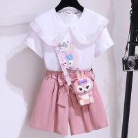 Girls short-sleeved cotton two-piece suit children little girl with western女童短袖套装儿童纯棉两件套小女孩子装洋气星黛露薄款T818z