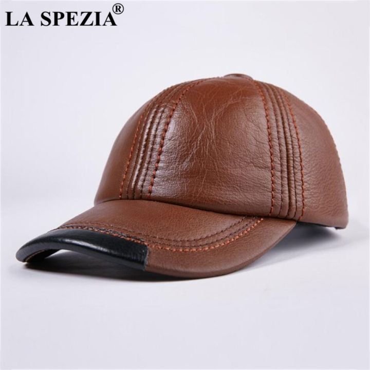 la-spezia-หมวกเบสบอลหนังแท้สีดำผู้ชาย-topi-kulit-sapi-สแนปแบคชายปรับได้ฤดูหนาวหมวกเบสบอลหนังแท้