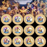 Saint Seiya Japan Anime Gift Sagittarius Aries Libra Scorpio Gold Coin Game Commemorative 24k Coin Toys Kids Gift