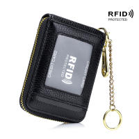 Genuine Leather Men Women Card Holder Small Zipper Wallet Solid Coin Purse Key Ring Design rfid ID Business Credit Card Bags