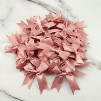 50pcs 1 inch fresh pink ribbon bows Small size Polyester Satin ribbon Bow Flower DIY Crafts