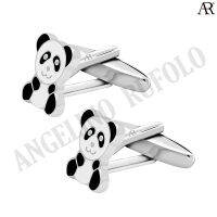 ANGELINO RUFOLO Cufflink(คัฟลิงค์) ดีไซน์ Panda กระดุมข้อมือคัฟลิ้งโรเดียมคุณภาพเยี่ยม ตัวเรือนสีเงิน/สีดำ/สีขาว