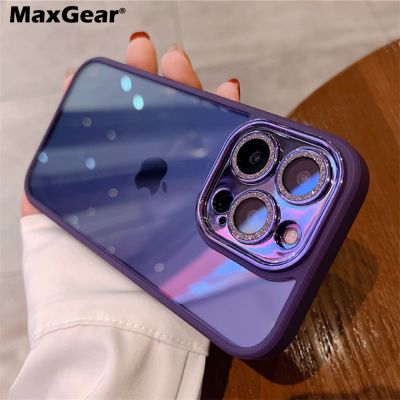 「Enjoy electronic」 Luxury Glitter Diamond Clear HD Case For iPhone 14 13 12 11 Pro Max Plus Lens Protection Plating Shockproof Hybrid Armor Cover