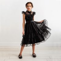 ZZOOI Wednesday Addam Girl Princess Dress 4-10T Black Fashion Children Tulle Cloth Kids Halloween Cosplay Disfraz Events Party Costume