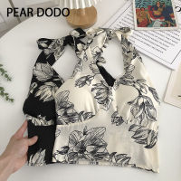 PEAR DODO เสื้อกล้ามคล้องคอสำหรับผู้หญิงพิมพ์ลายแขนกุดแบบเกาหลี