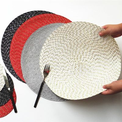 1Pc Insulation Placemat Round Western Placemat Multipurpose Anti-scalding Coaster Household Gold Woven Table Mat Modern