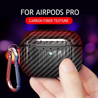 Carbon Fiber Texture Case For Apple AirPods Pro Earphone Case Luxury Real Box Cover For AirPods Pro Airpod 3 2 1 Coque With Hook