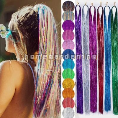 93m False Synthetic Hair Ponytail Headdress Extension Glitter Tinsel Straight Holographic Laser Sparkle Shiny Styling Tool