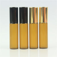 20pcslot 5ML Amber Glass Bottle In Refillable Rollon Bottles With Gold Cap 5ml Roller Metal Ball For Essential Oils