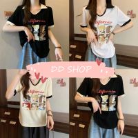 DD SHOPพร้อมส่ง 89072 เสื้อไหมพรมแขนสั้นคอปก ลายการ์ตูยเจ้าหญิง -C