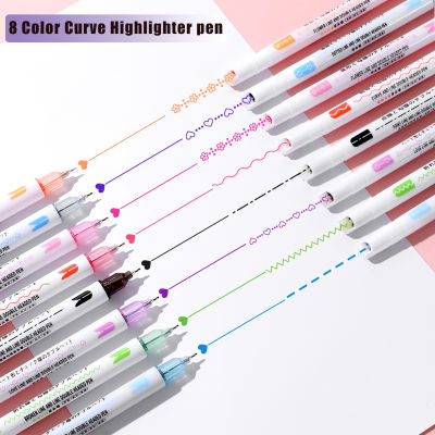 8pcs Dual Line Contour Markers, Dual Tip Curve Pen, Multicolor Fun Curved Pen, Quick Dry Markers Note Drawing Highlighter, Cur-zptcm3861