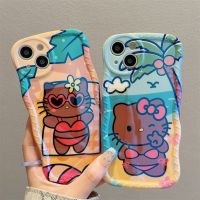 เคสโทรศัพท์แสงสีฟ้าลายการ์ตูน Hello Kitty Sea Beach สำหรับ iPhone 14 Pro Max 14Pro 14 Plus เคสกันกระแทกเคสโทรศัพท์แบบนิ่มสำหรับ iPhone 13 Pro Max 13 KT เคสโทรศัพท์แมวสำหรับ Apple 12 11 Hello.kitty เคสห่อหุ้ม