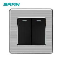 SRAN UK 2Gang 1way rocker switch 250V 16A light switch stainless steel silver edge panel 86mm*86mm white/black/gold Power Points  Switches Savers