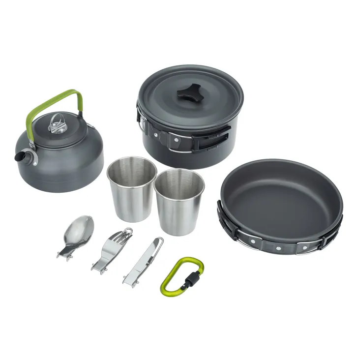 TOMSHOO Camping Cookware Set Lightweight Portable Pan Kettle Cups Spoon