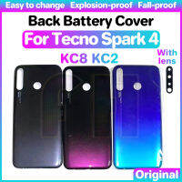 เคสกระจกฝาหลังปิดโทรศัพท์ด้านหลังสำหรับ TECNO Spark 4 KC8 KC2หลังประตูกระจกกระจกเลนส์กล้องถ่ายรูปฝาหลัง