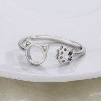 Cute Hollow Cat Paw Ring For Women Fashion 925 Sterling Silver Jewelry Sweet Romantic Zircon Rings Women Charm Gift