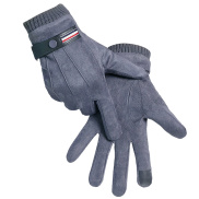 1 Pair Cycling Gloves Full Finger Thread Cuff Touch Screen Fleece Lining
