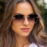 【YF】☒❈✤  Sunglasses Woman Brand Designer Fashion Rimless Gradient Glasses Shades Cutting Ladies Frameless Eyeglasses