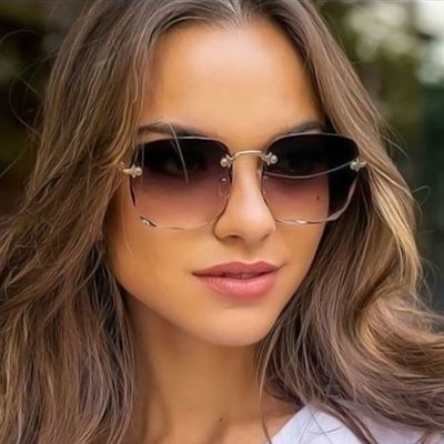 Retro Square Sunglasses Woman Brand Designer Rimless Gradient Mirror Sun Glasses Female Fashion Big Frame Oculos De Sol