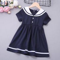 Humor Bear Girls Dress  Summer Short Sleeve Navy Style Party  Princess Dress College Cute Children Clothing  by Hs2023