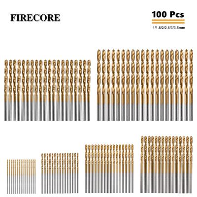 Firecore 100ชิ้น1/1.5/2.0/2.5/3/3.5 Mm ไทเทเนียมเคลือบบิดหัวเจาะอลูมิเนียม Hss สำหรับงานไม้เหล็กสูง