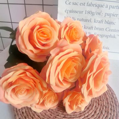 [AYIQ Flower Shop] จำลองสีส้มดอกกุหลาบผ้าไหมประดิษฐ์ Acacia Rose ช่อดอกไม้งานแต่งงานหน้าแรกห้องนั่งเล่นสวนโต๊ะการจัดดอกไม้ Plant Decor