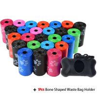 TEXPet Poop Bags Disposable Dog Waste Bags  Bulk Poop Bags with Leash Clip and Bone Bag Dispenser 5Roll(75Pcs) Bags with Paw Prints