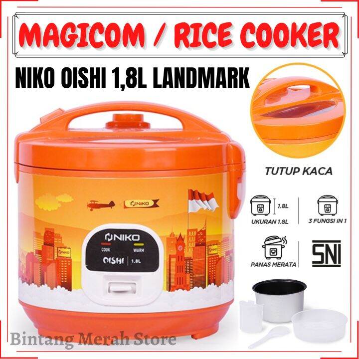 Rice Cooker Niko Oishi [1.8L] Landmark Niko Magic Com 1.8 Liter 3in1 Tutup Kaca / Rice Cooker