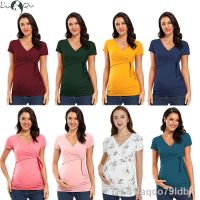 ❁ Maternitys camisas de manga curta maternidade enfermagem tops blusa verão grávida amamentação com decote em v sexy topo para a gravidez roupas