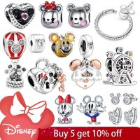 เงินสี Mickey Mouse Dangle Charm Fit Pandora สร้อยข้อมือเงินสำหรับผู้หญิง Disney เครื่องประดับทำของขวัญ-Jiieu