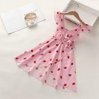 2-7Years Toddler Kids Girls Summer Dress Strawberry Printing Sleeveless V-neck High Waist Dress Korea Style Casual Sweet Dress  by Hs2023