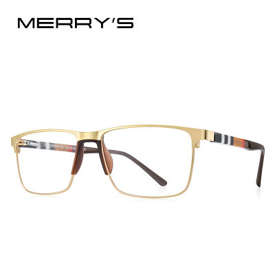 MERRYS DESIGN Men Luxury Square Glasses Frame Business Style Titanium Alloy Acetate Legs Myopia Prescription Eyeglasses S2255