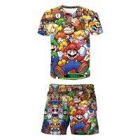 2023 Super Mario Boys Summer Cartoon 3D T-shirt+shorts Childrens Suit Casual Beach Suit Swimming Suit Birthday Gift Beach